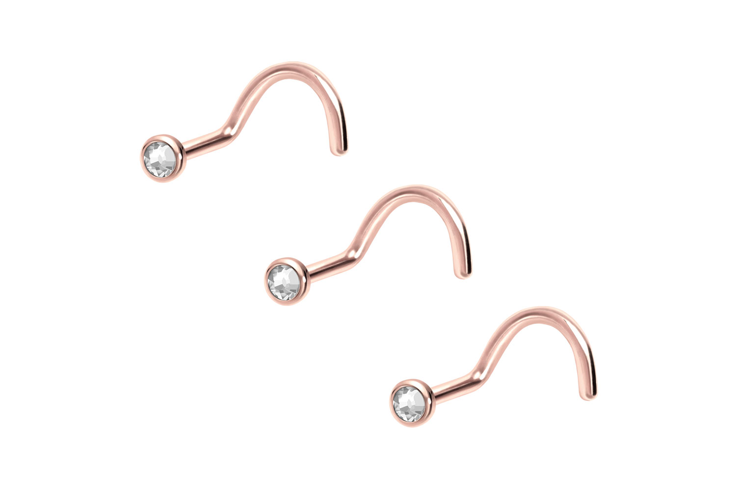 3er Set Titan Nasenstecker Spirale FLACHE KRISTALLDISC